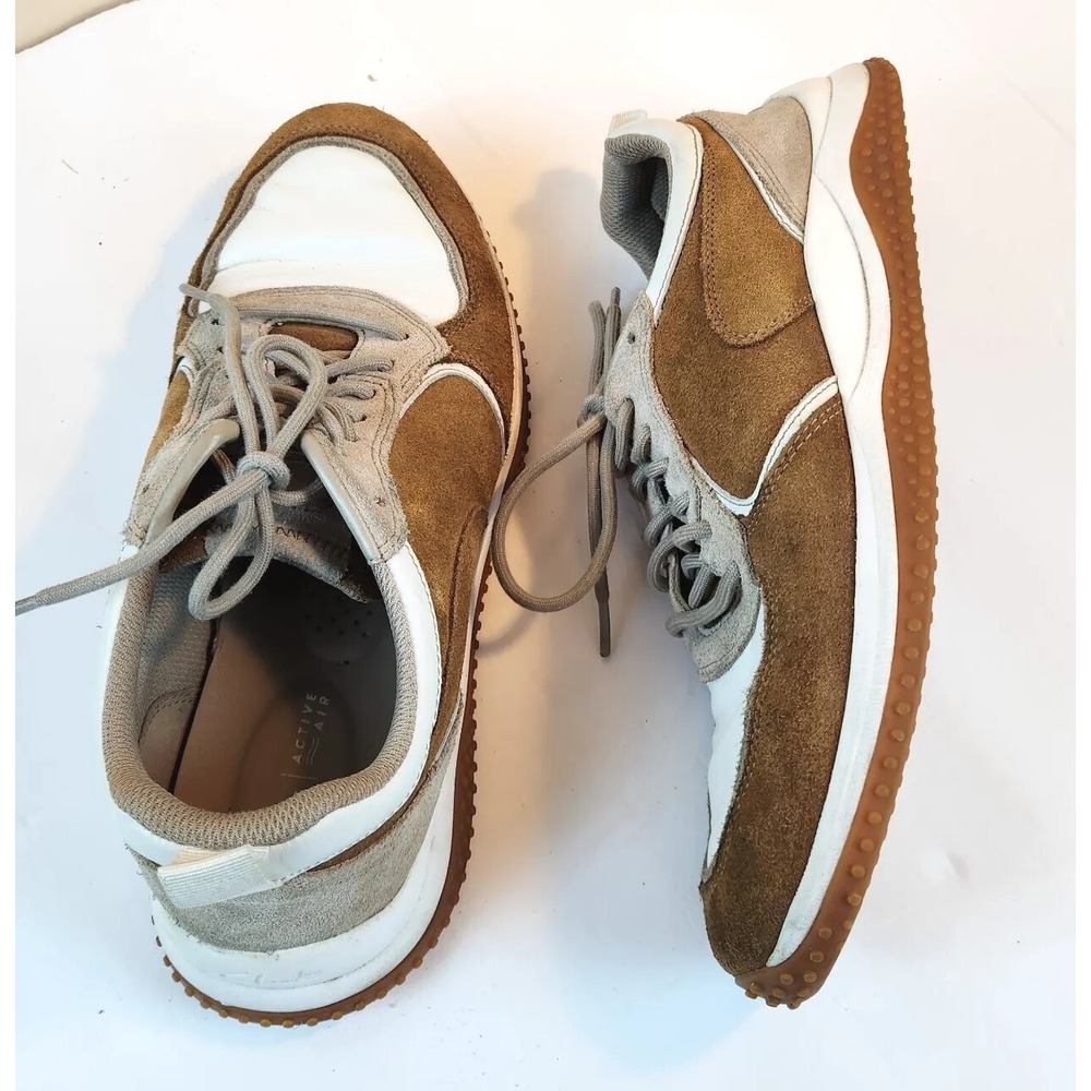 Clarks Puxton Leather Trainer Sneaker‎ Mens 10M Tan & White Running Lace Up Shoe